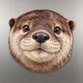 River Otter face wood magnet, shown on stainless steel.