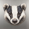Badger face wood magnet, shown on stainless steel.