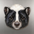 Skunk face wood magnet, shown on stainless steel.