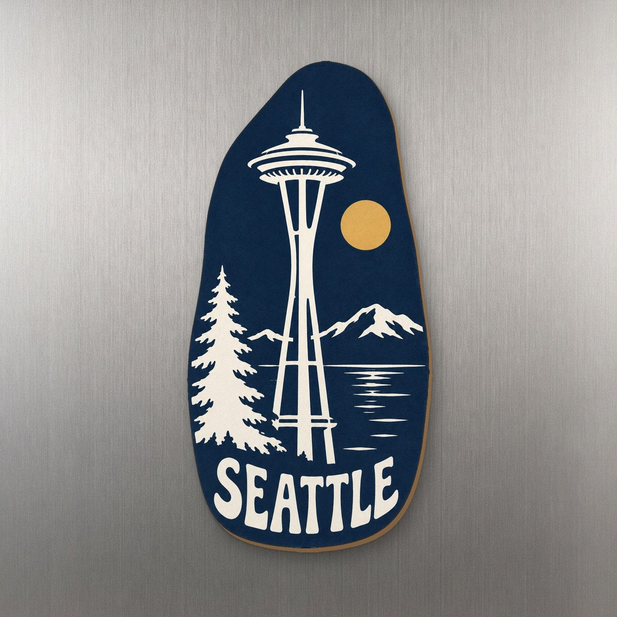 WA Seattle Negative-Space Silhouette Custom Wood Magnet (MC14)