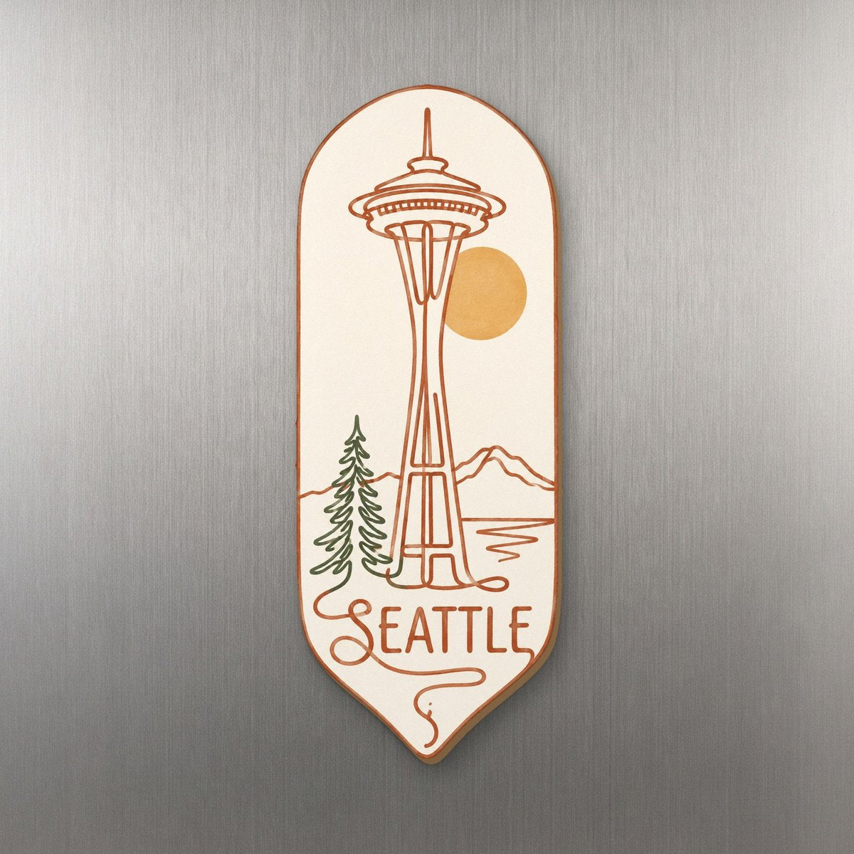 WA Seattle Continuous-Line Drawing Custom Wood Magnet (MC15)