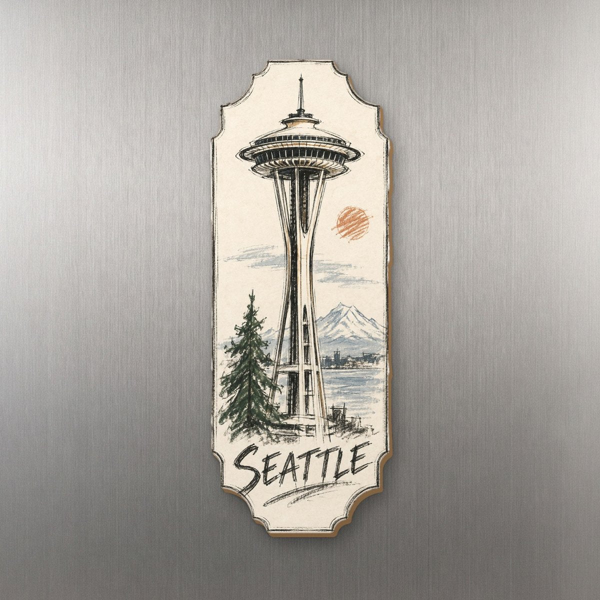 WA Seattle Loose Contour Sketch Custom Wood Magnet (MC16)