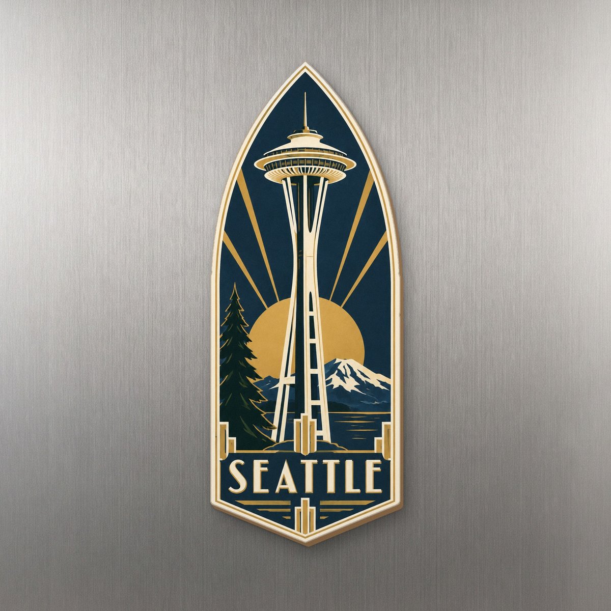 WA Seattle Art Deco Custom Wood Magnet (MC18)