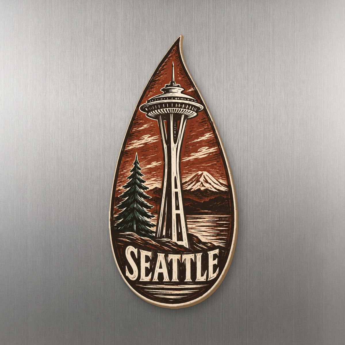 WA Seattle Woodcut Custom Wood Magnet (MC19)