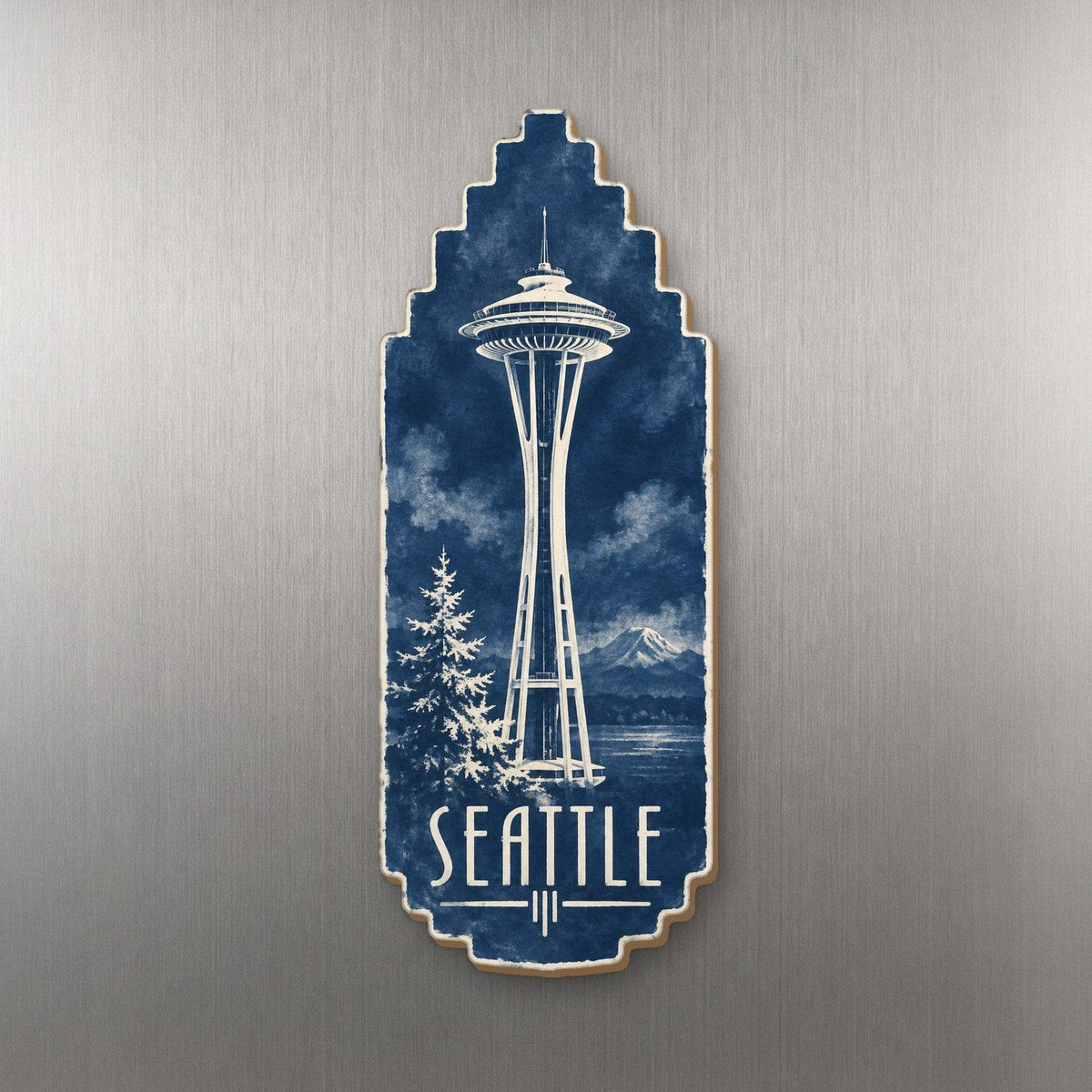 WA Seattle Cyanotype-Inspired Custom Wood Magnet (MC20)
