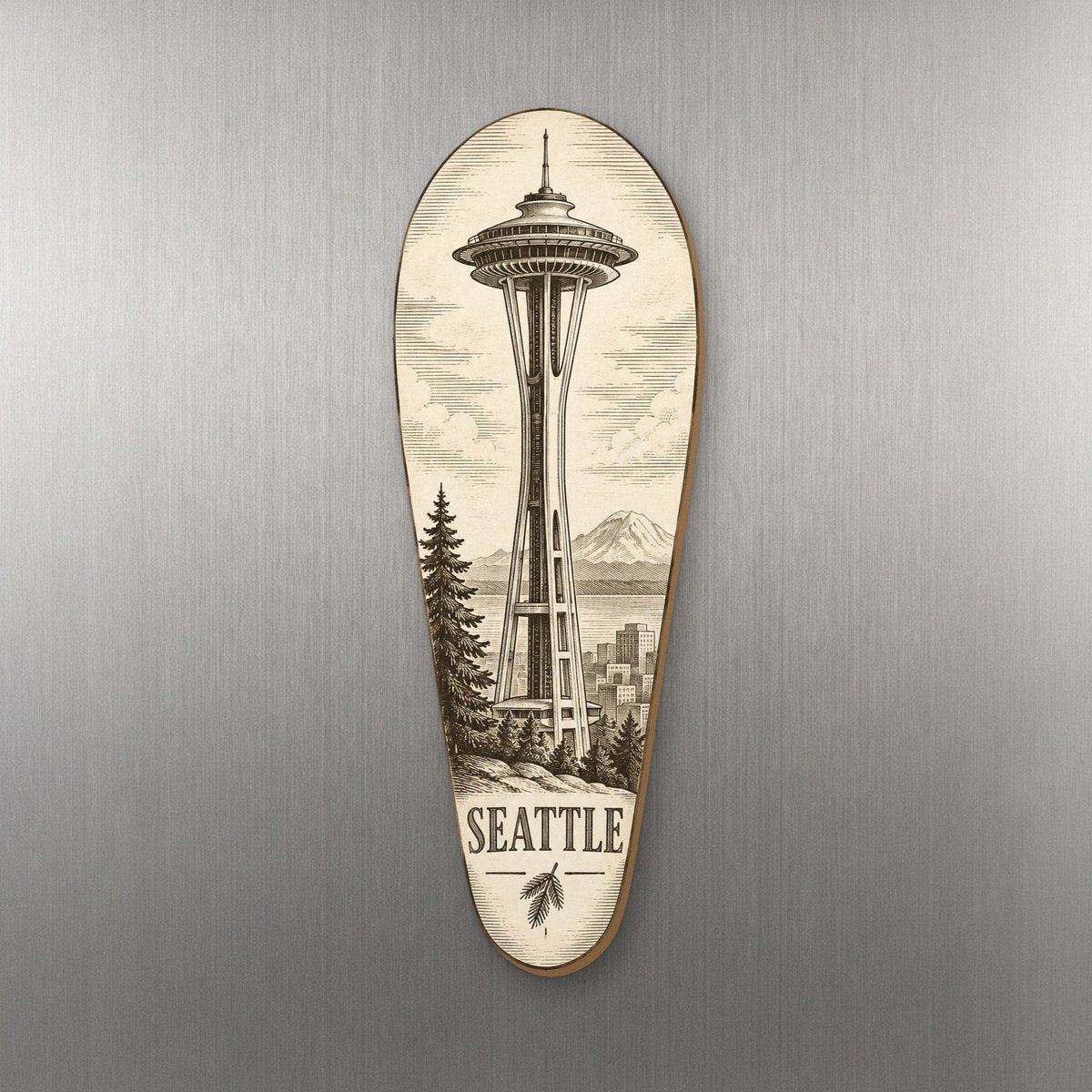 WA Seattle Etching-Inspired Linework Custom Wood Magnet (MC21)