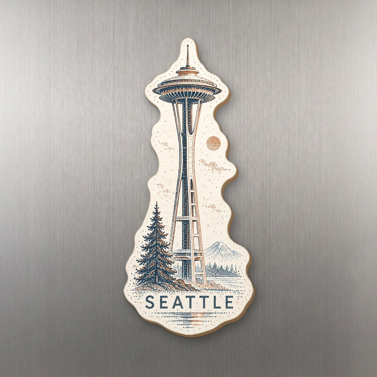 WA Seattle Sparse Pointillism Custom Wood Magnet (MC22)