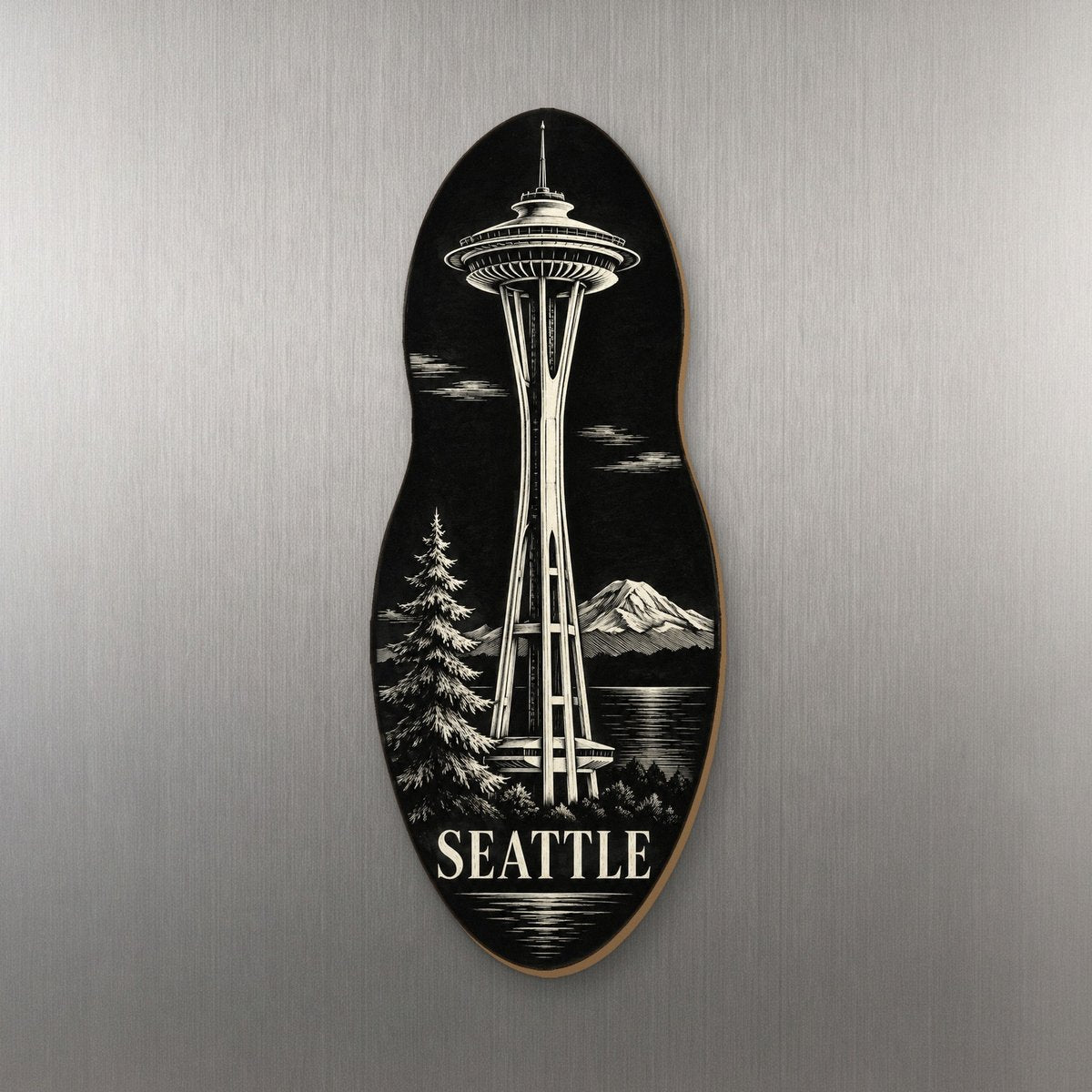WA Seattle Scratchboard Custom Wood Magnet (MC23)