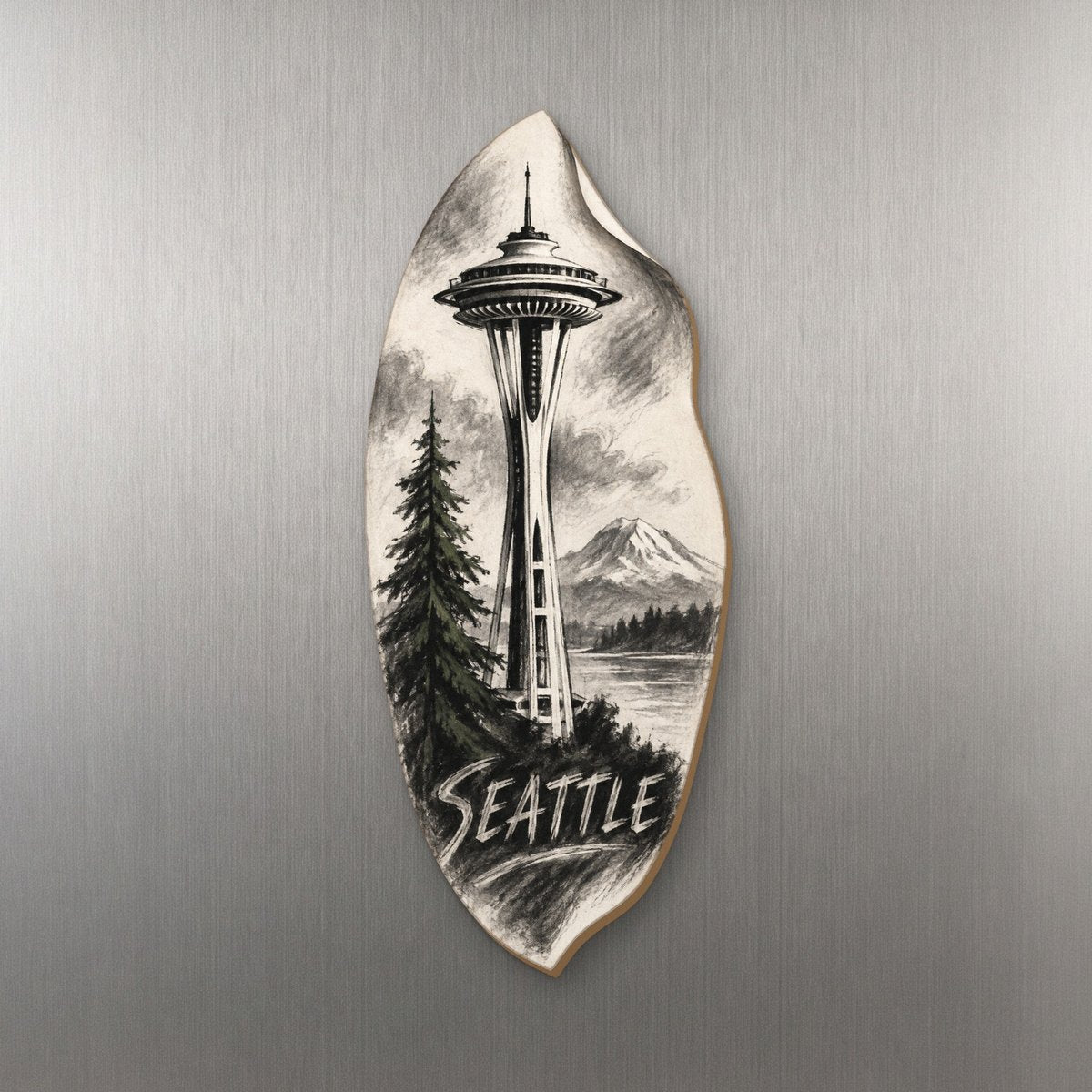 WA Seattle Charcoal Gesture Custom Wood Magnet (MC24)