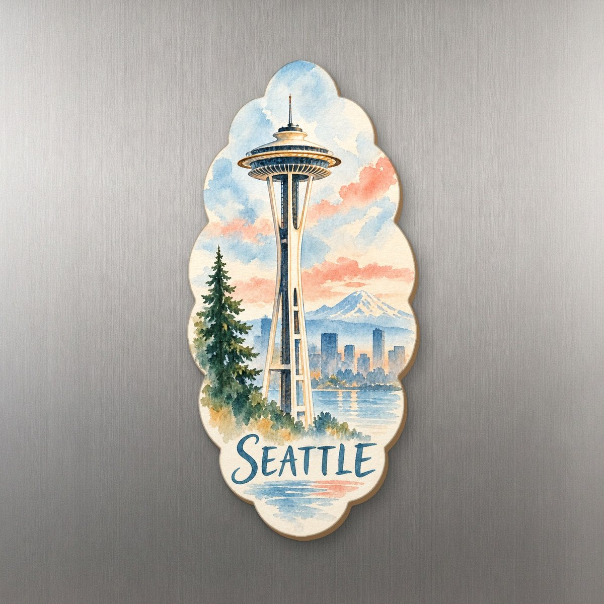 WA Seattle Restrained Watercolor Custom Wood Magnet (MC25)