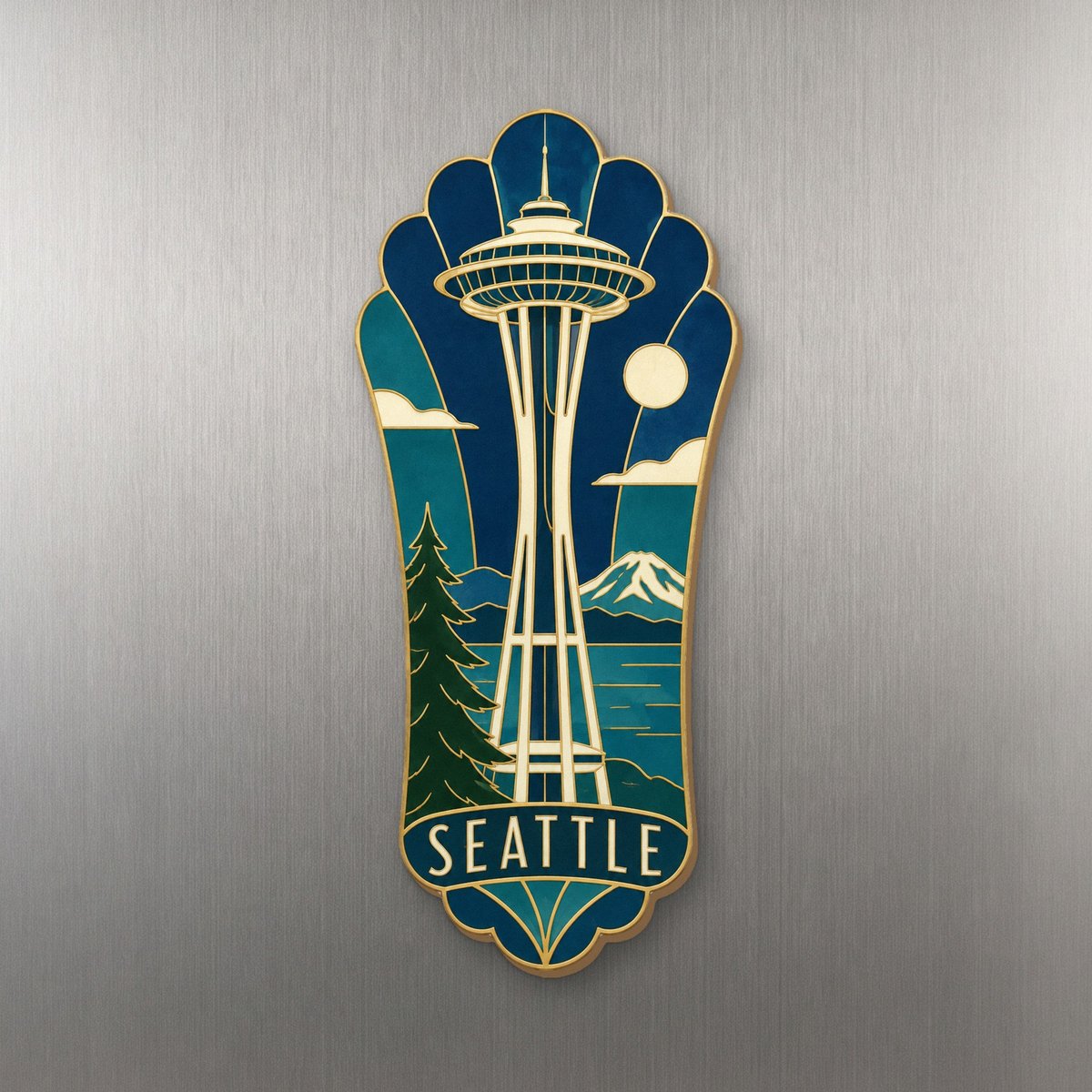 WA Seattle Cloisonné-Inspired Graphic Custom Wood Magnet (MC29)
