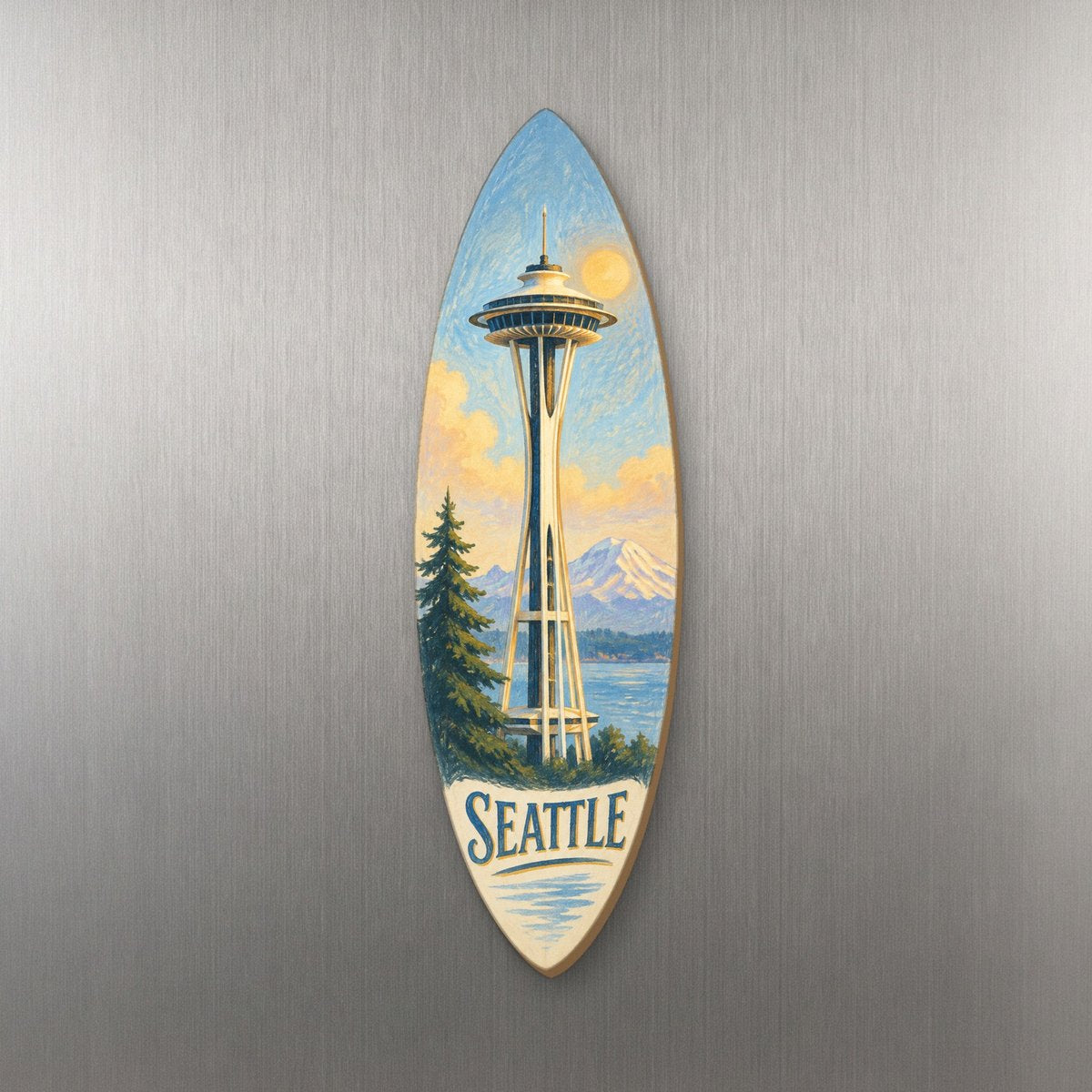 WA Seattle Colored Pencil over Gouache Custom Wood Magnet (MC31)