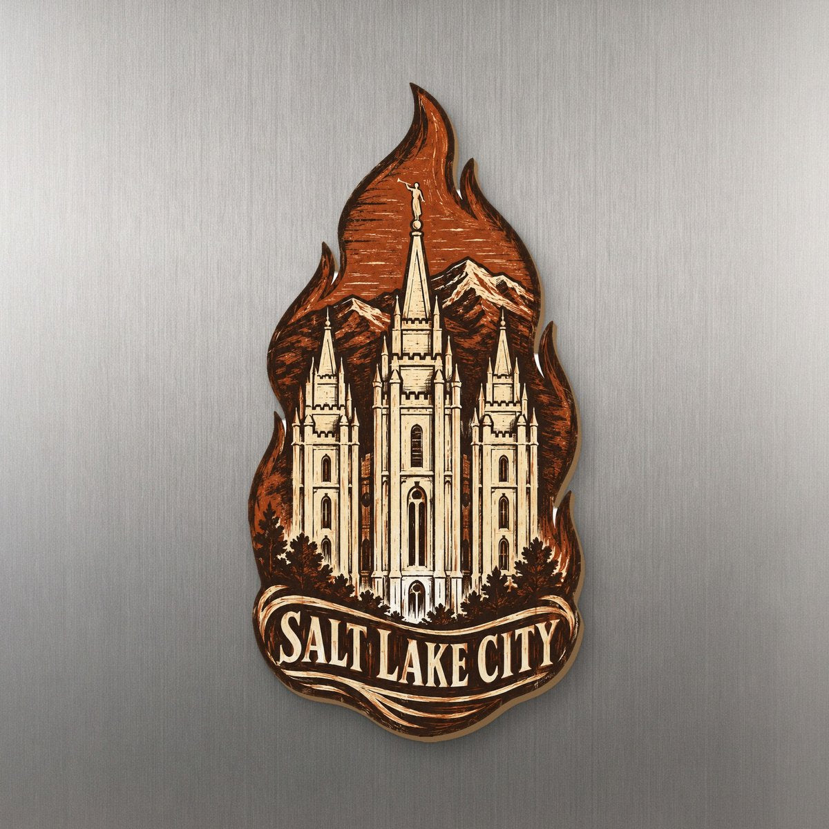 UT Salt Lake City Woodcut Custom Wood Magnet (MC37)