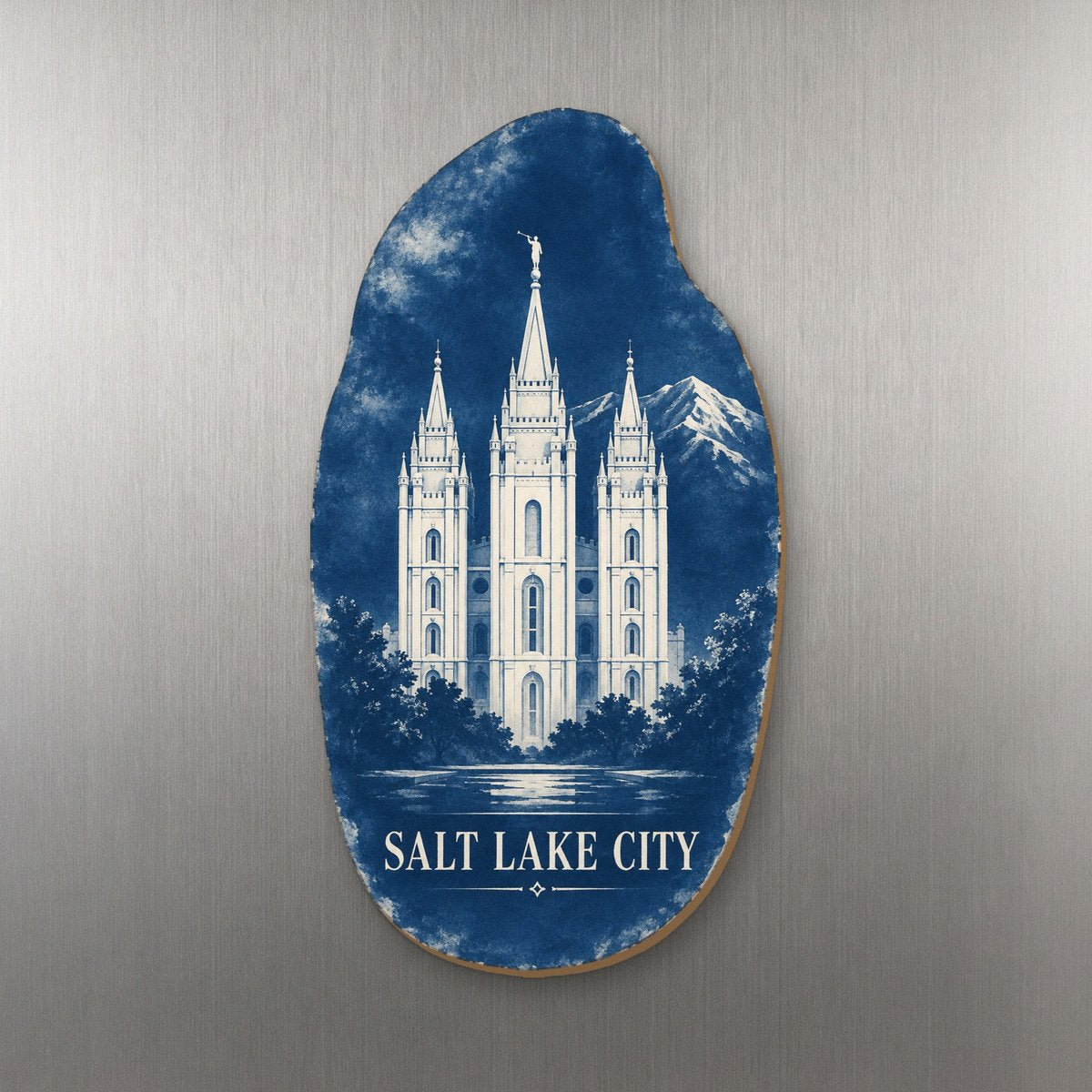 UT Salt Lake City Cyanotype-Inspired Custom Wood Magnet (MC38)