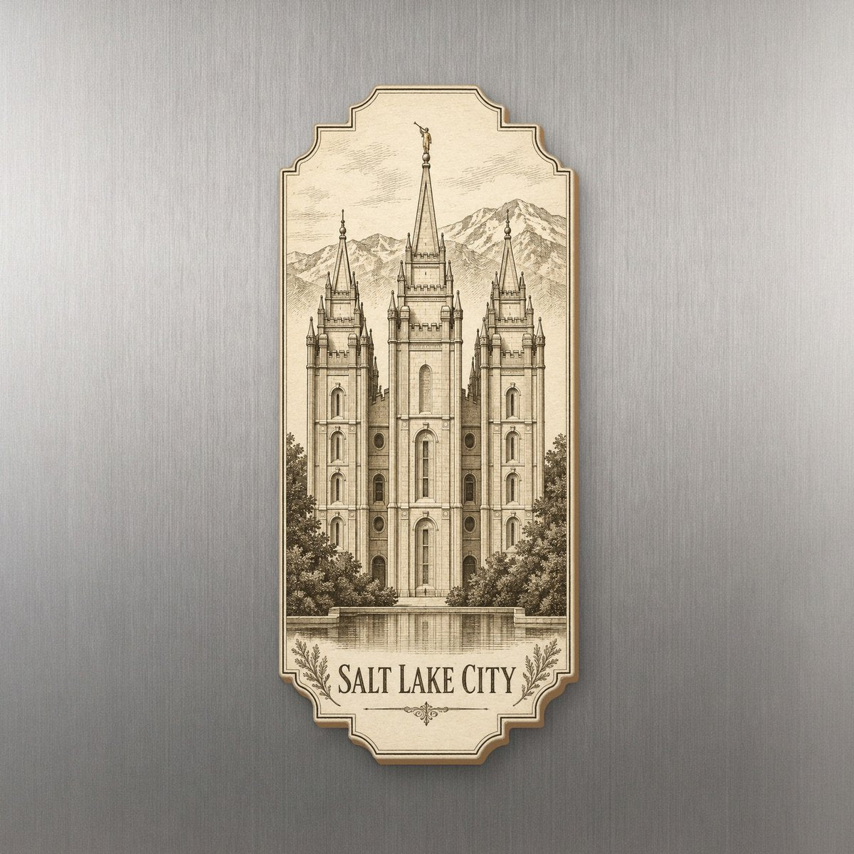 UT Salt Lake City Etching-Inspired Linework Custom Wood Magnet (MC39)