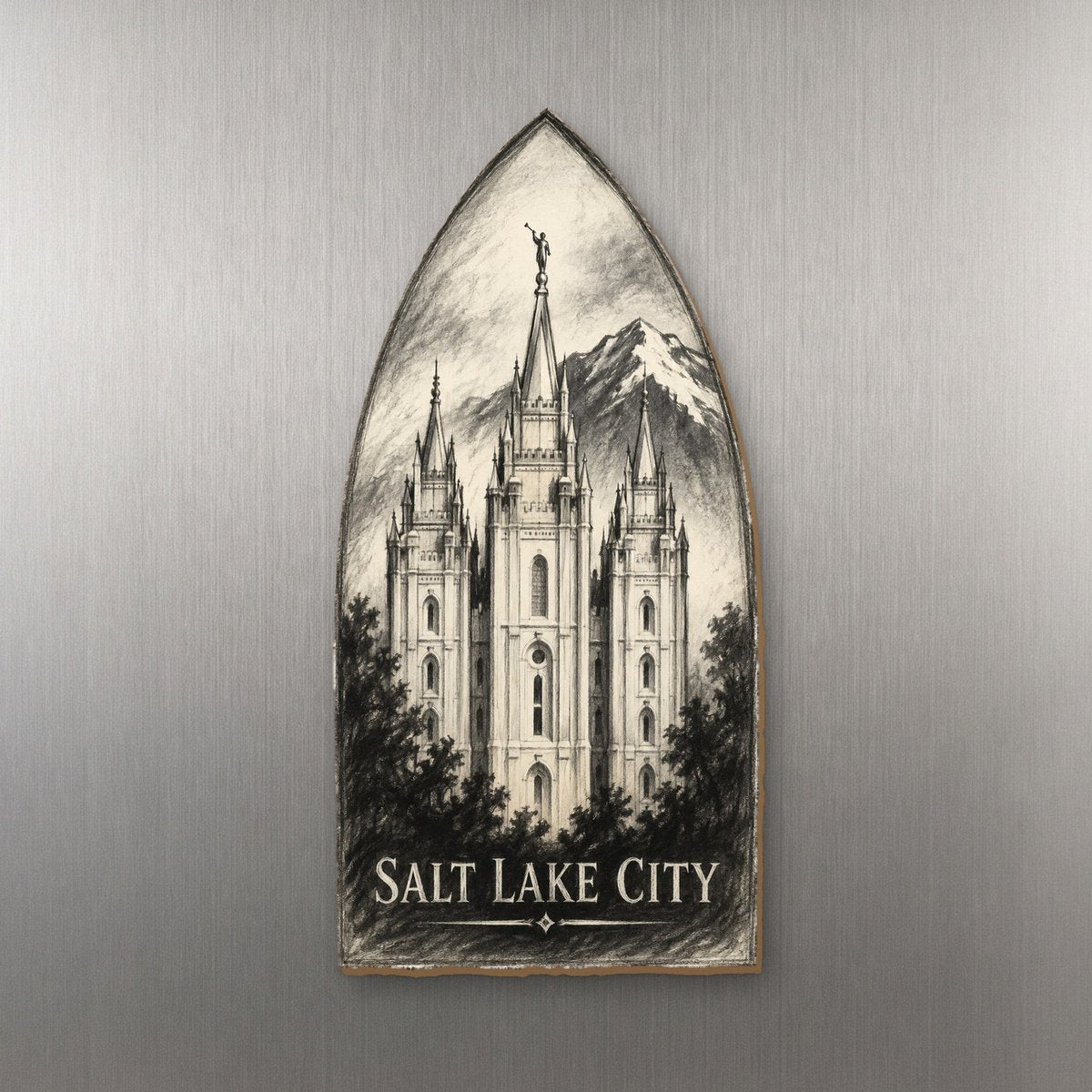 UT Salt Lake City Charcoal Gesture Custom Wood Magnet (MC42)
