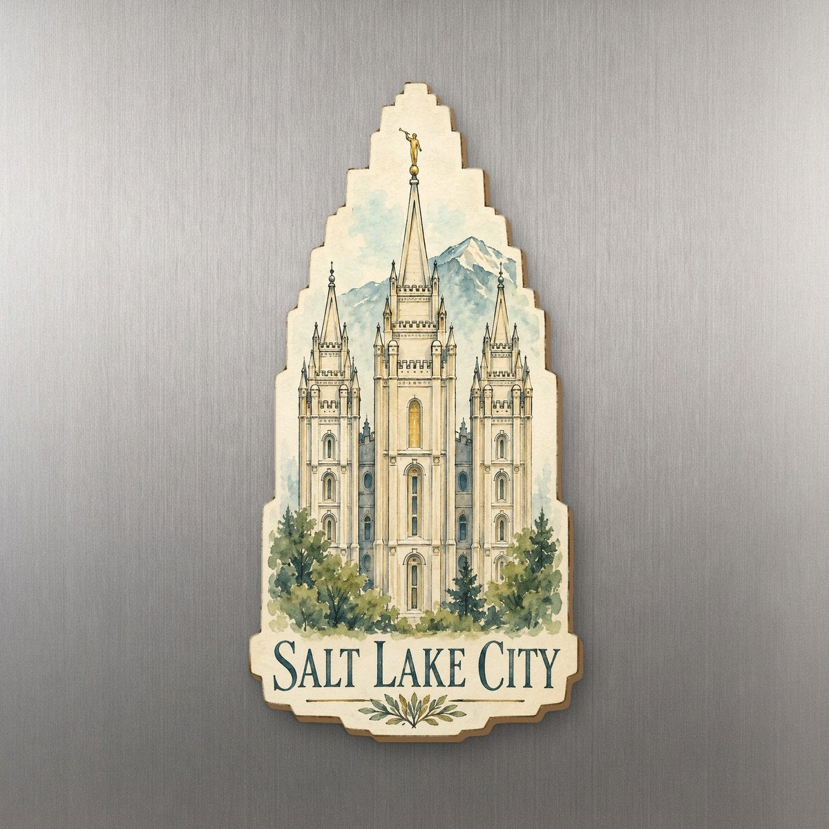 UT Salt Lake City Pen and Watercolor Wash Custom Wood Magnet (MC44)