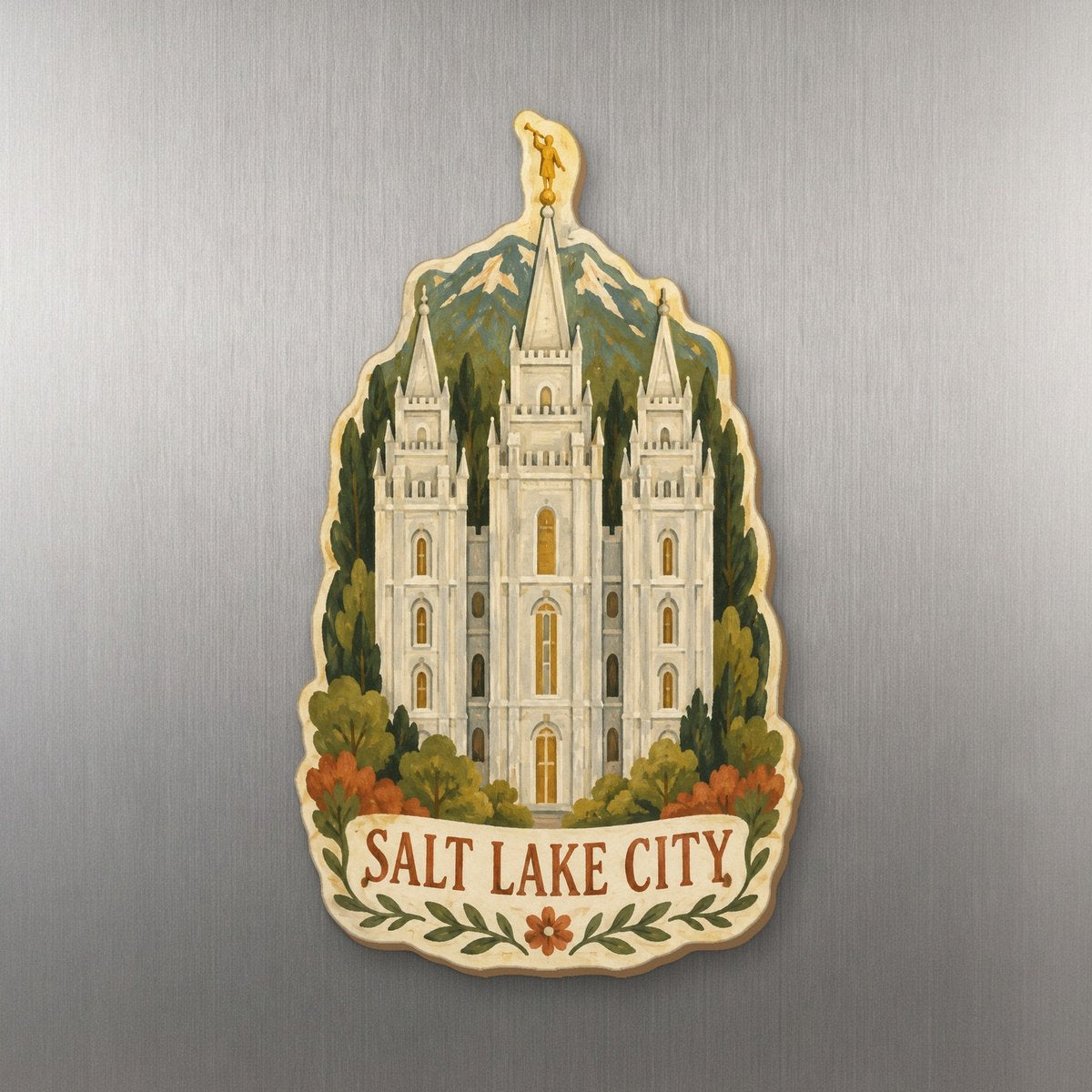 UT Salt Lake City Naive Folk Painting Custom Wood Magnet (MC45)