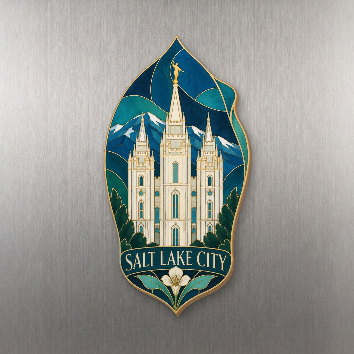 UT Salt Lake City Cloisonné-Inspired Graphic Custom Wood Magnet (MC47)
