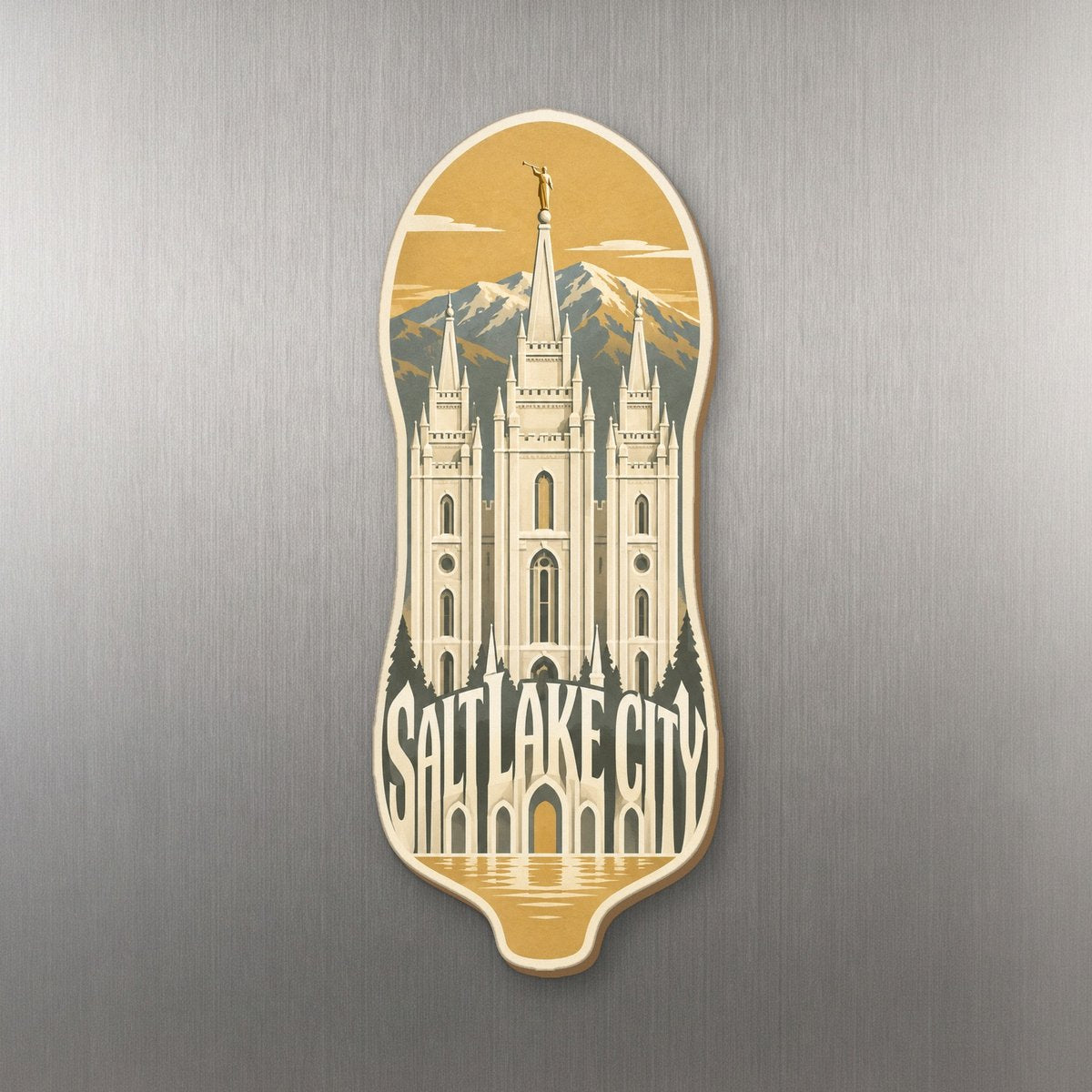 UT Salt Lake City Typographic Illustration Custom Wood Magnet (MC48)