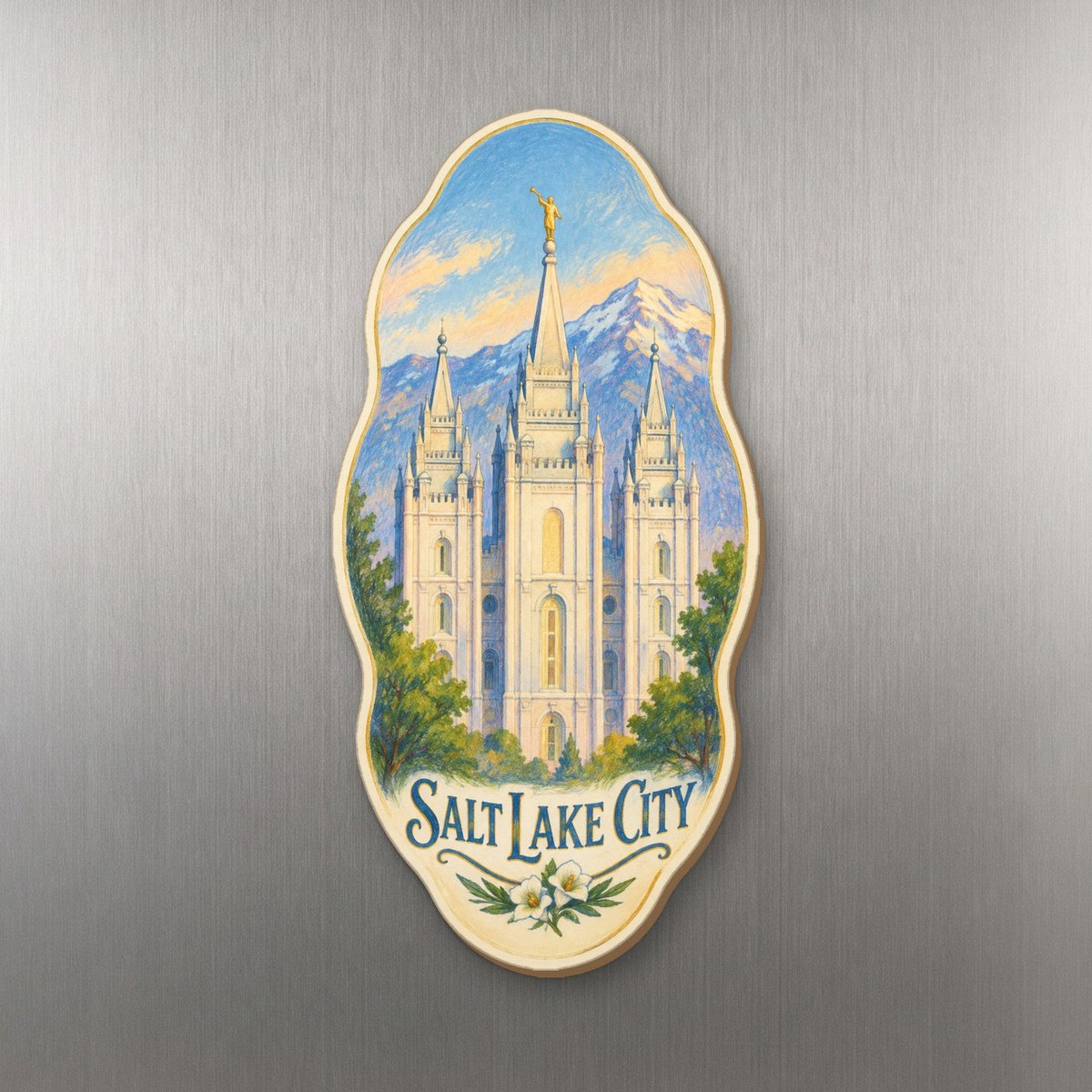 UT Salt Lake City Colored Pencil over Gouache Custom Wood Magnet (MC49)