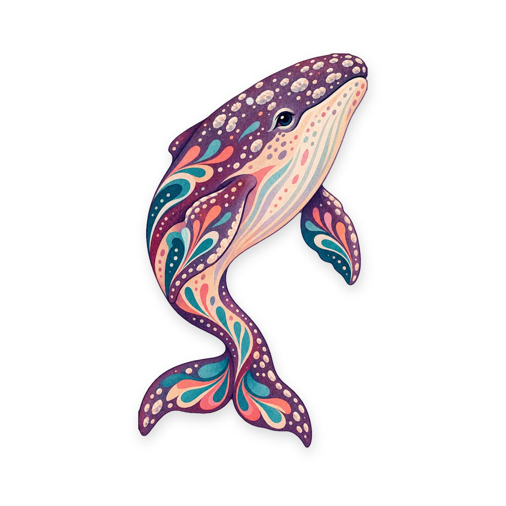 Gray Whale folk art ornament O100 on white, laser-cut maple wood, made in USA