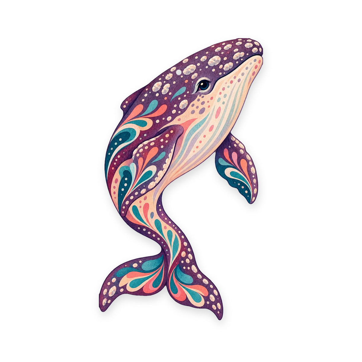 Gray Whale folk art ornament O100 on white, laser-cut maple wood, made in USA