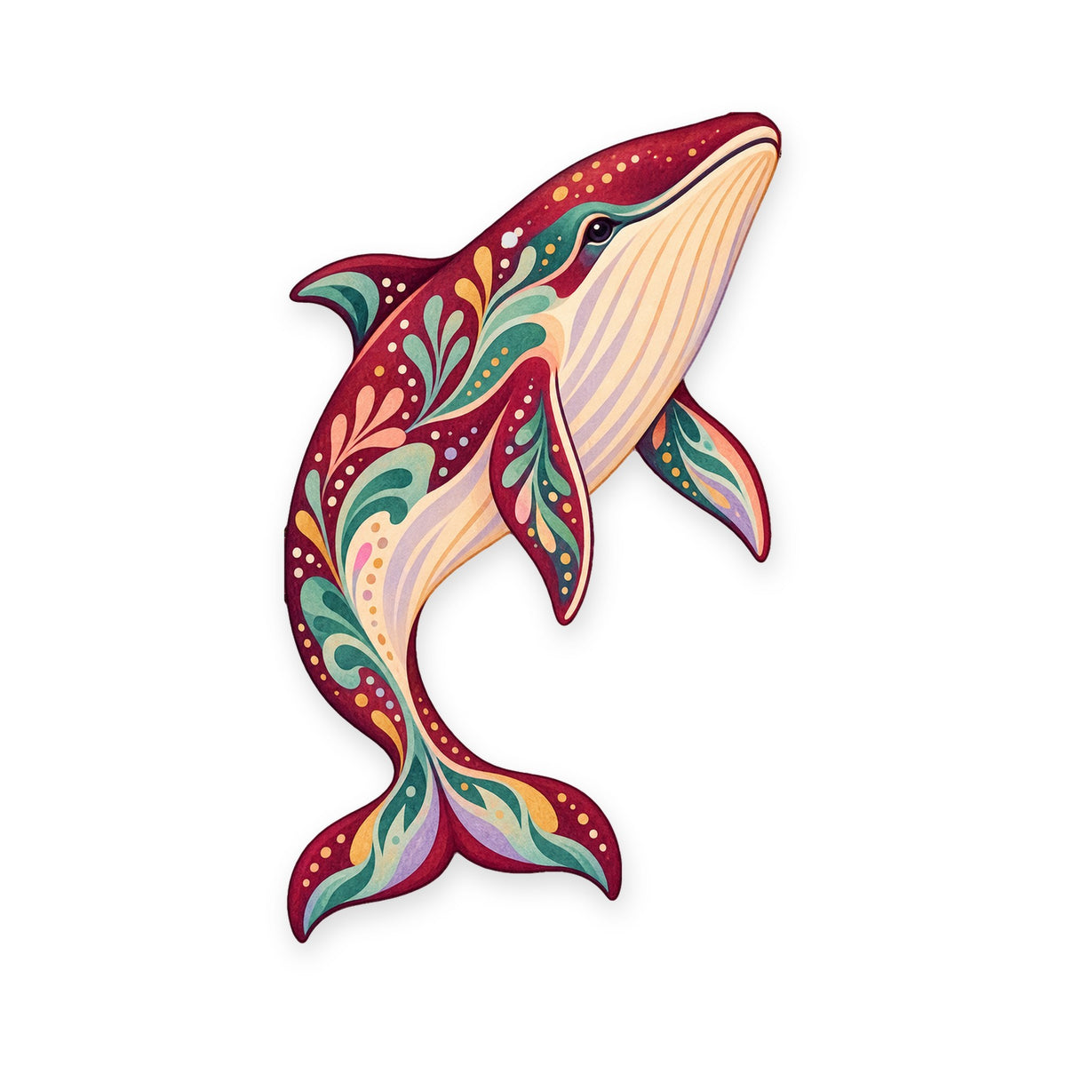 Minke Whale folk art ornament O102 on white, laser-cut maple wood, made in USA