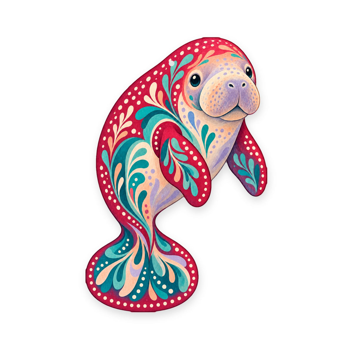 West Indian Manatee folk art ornament O104 on white, laser-cut maple wood, made in USA