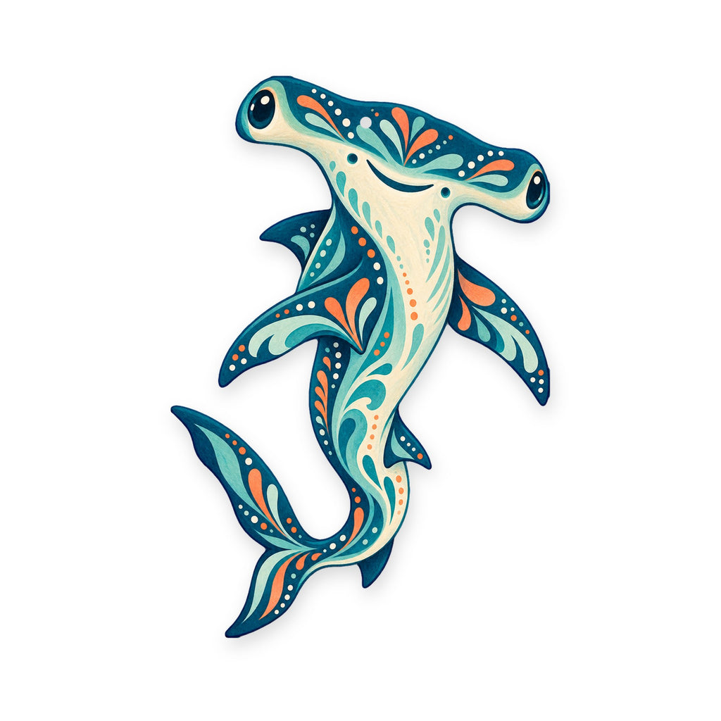 Hammerhead Shark folk art ornament O105 on white, laser-cut maple wood, made in USA