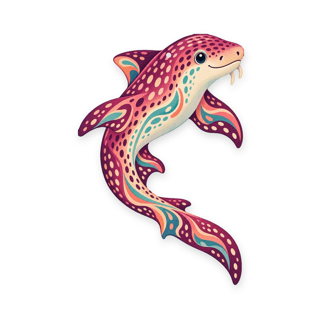Zebra Shark folk art ornament O108 on white, laser-cut maple wood, made in USA
