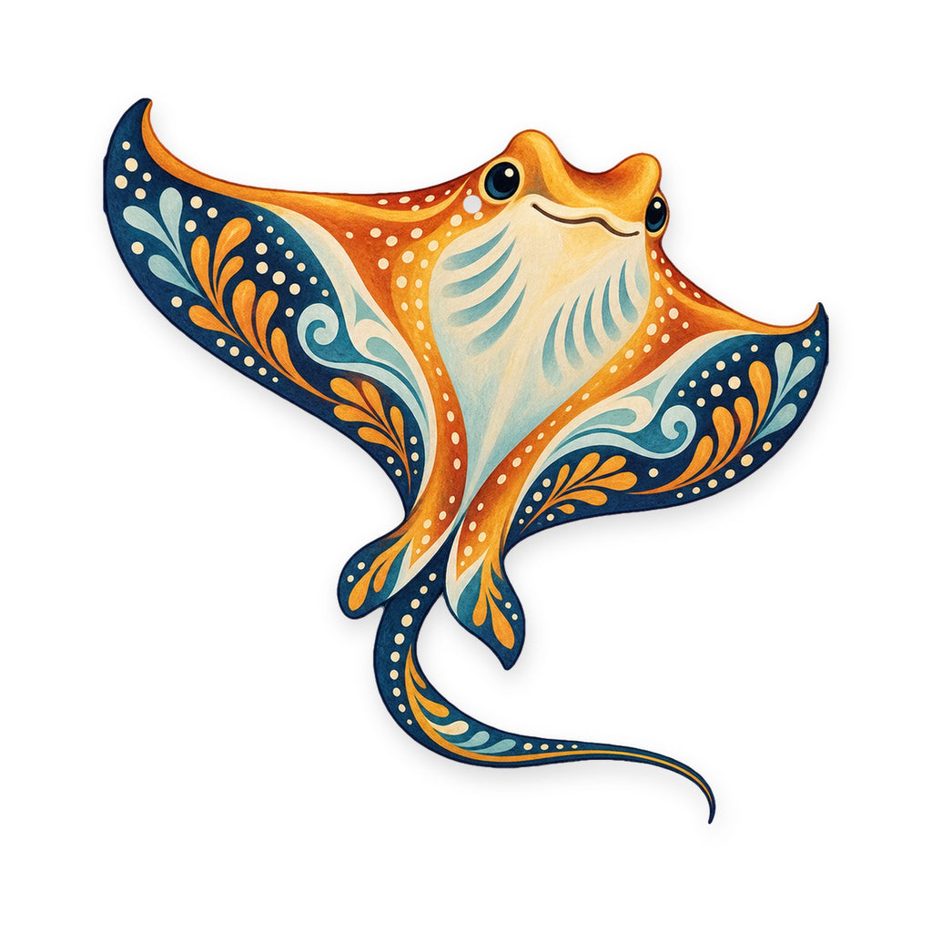 Cownose Ray folk art ornament O114 on white, laser-cut maple wood, made in USA