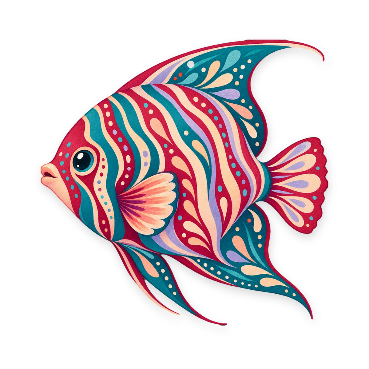 Regal Angelfish folk art ornament O120 on white, laser-cut maple wood, made in USA