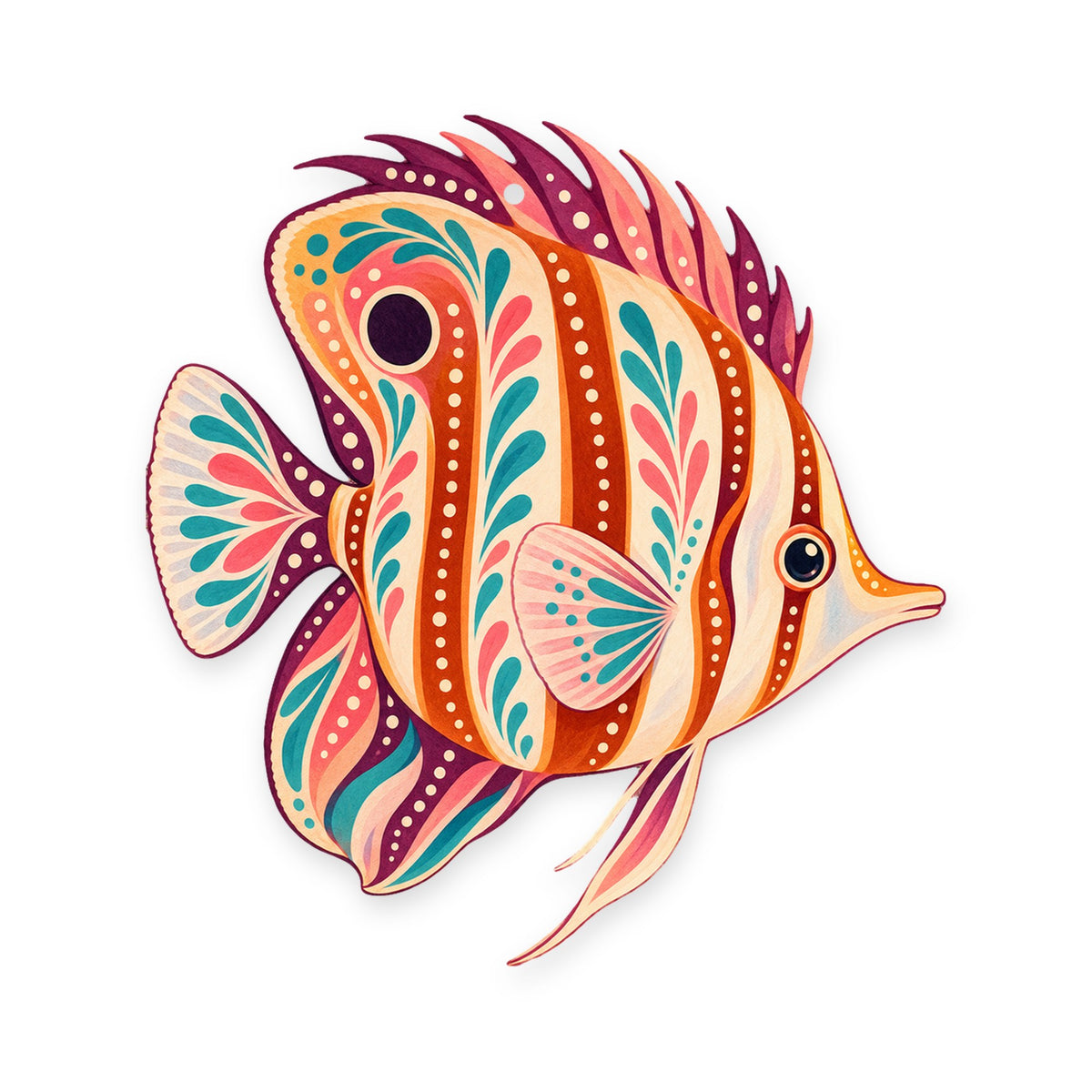 Copperband Butterflyfish folk art ornament O124 on white, laser-cut maple wood, made in USA