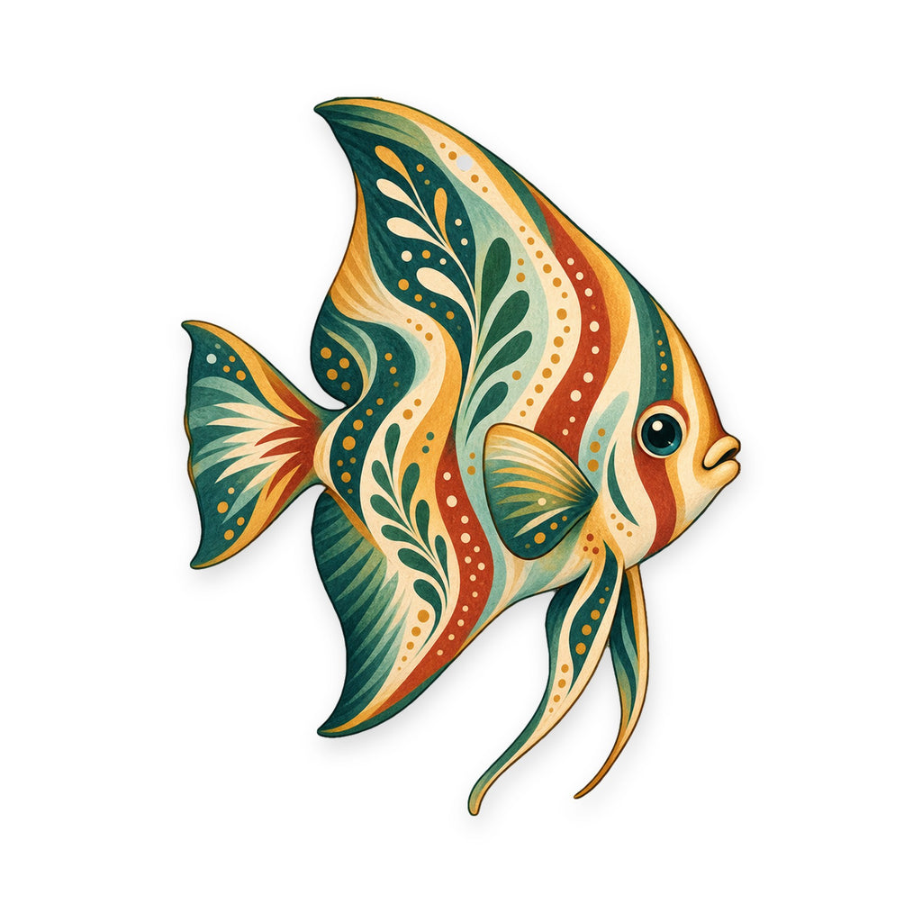 Batfish folk art ornament O131 on white, laser-cut maple wood, made in USA