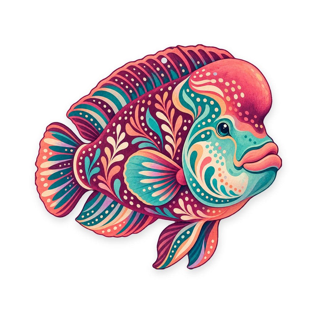 Napoleon Wrasse folk art ornament O132 on white, laser-cut maple wood, made in USA