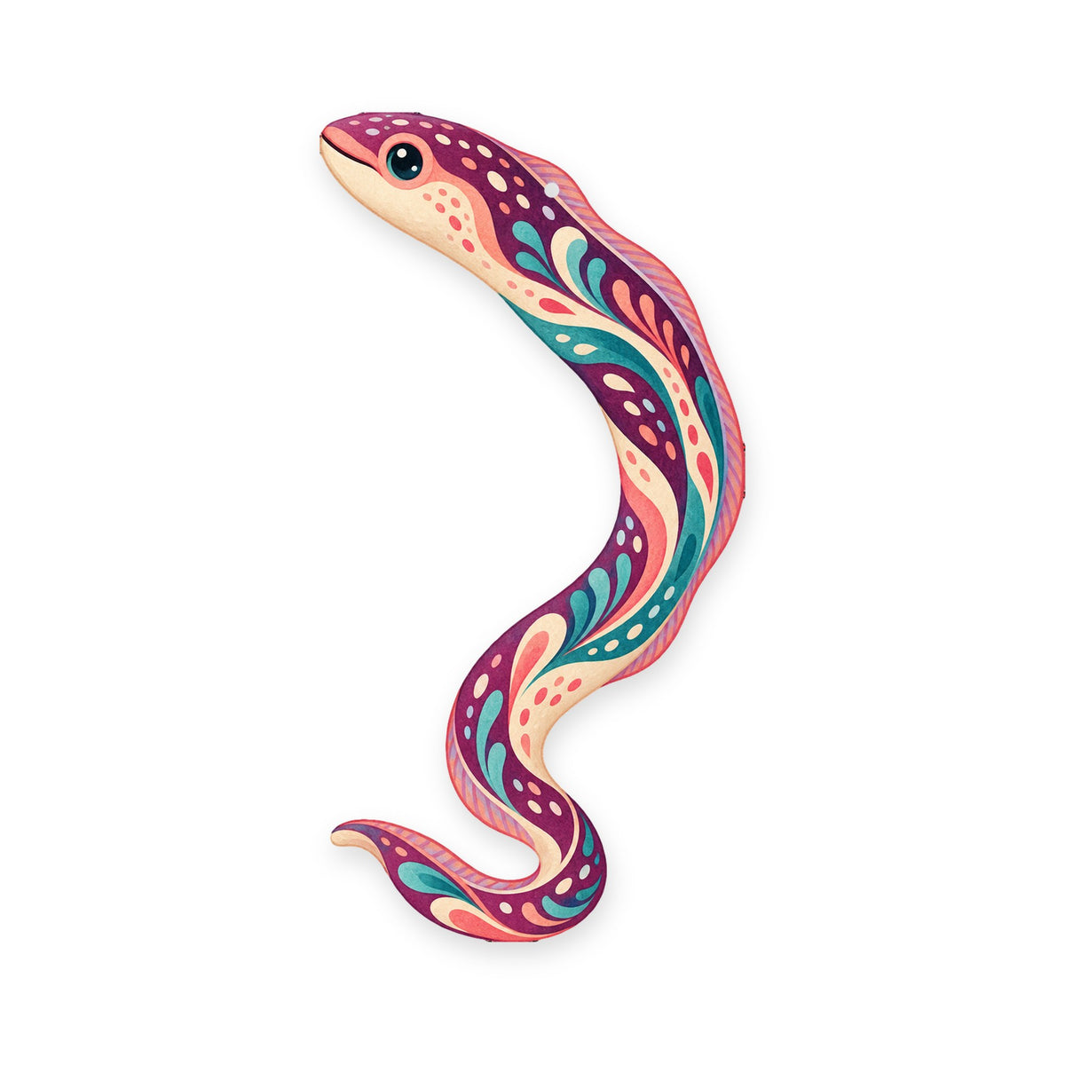 Garden Eel folk art ornament O148 on white, laser-cut maple wood, made in USA