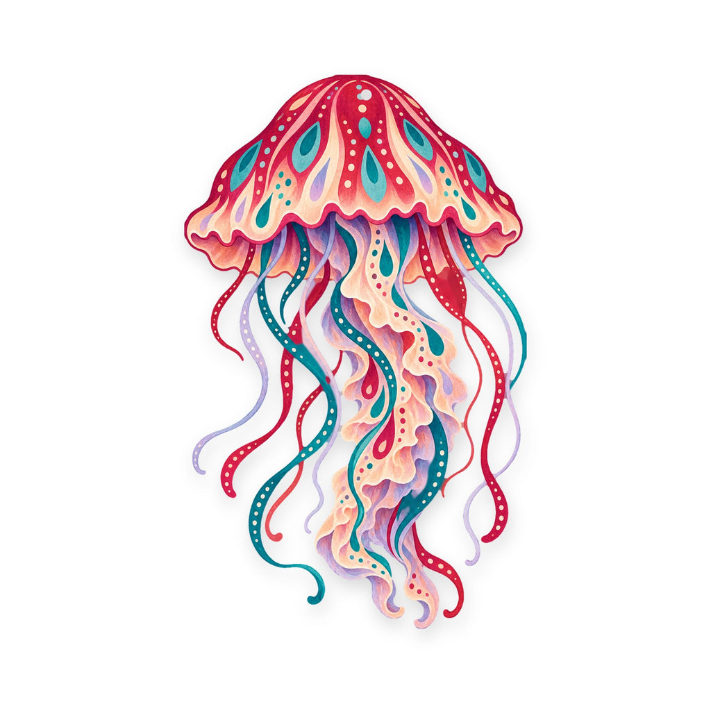Sea Nettle Jellyfish folk art ornament O160 on white, laser-cut maple wood, made in USA
