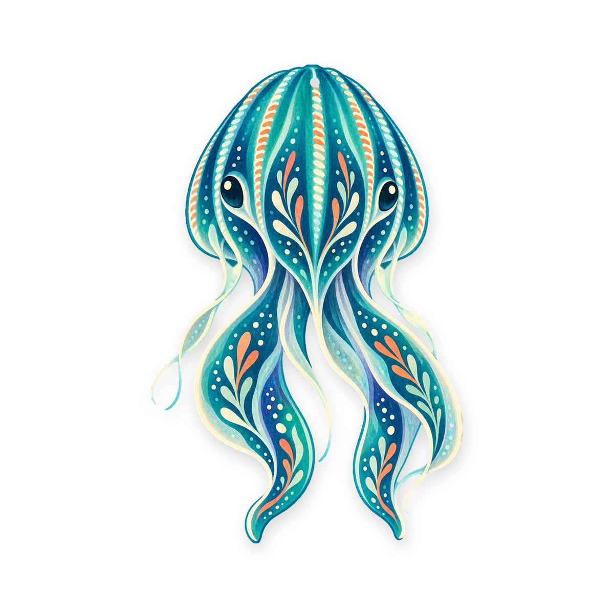 Comb Jelly folk art ornament O161 on white, laser-cut maple wood, made in USA