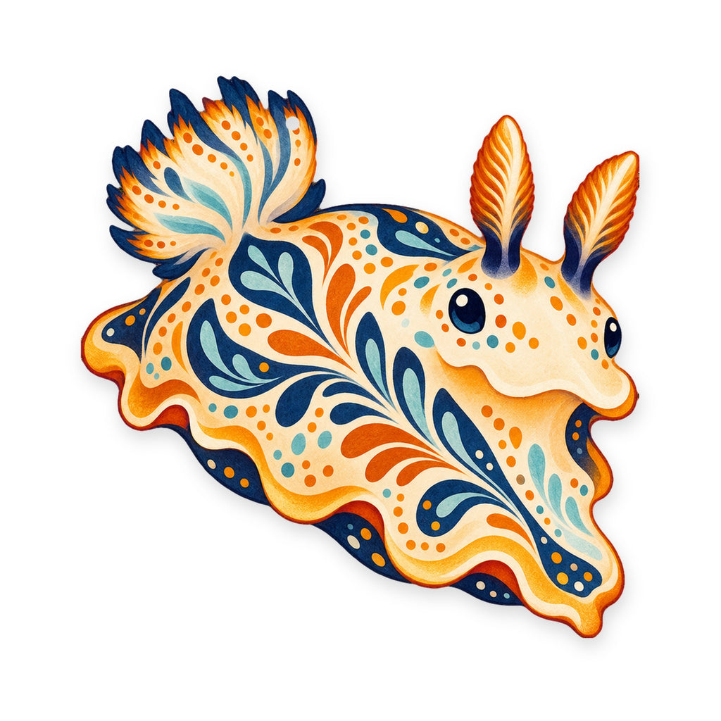 Sea Bunny Nudibranch folk art ornament O162 on white, laser-cut maple wood, made in USA