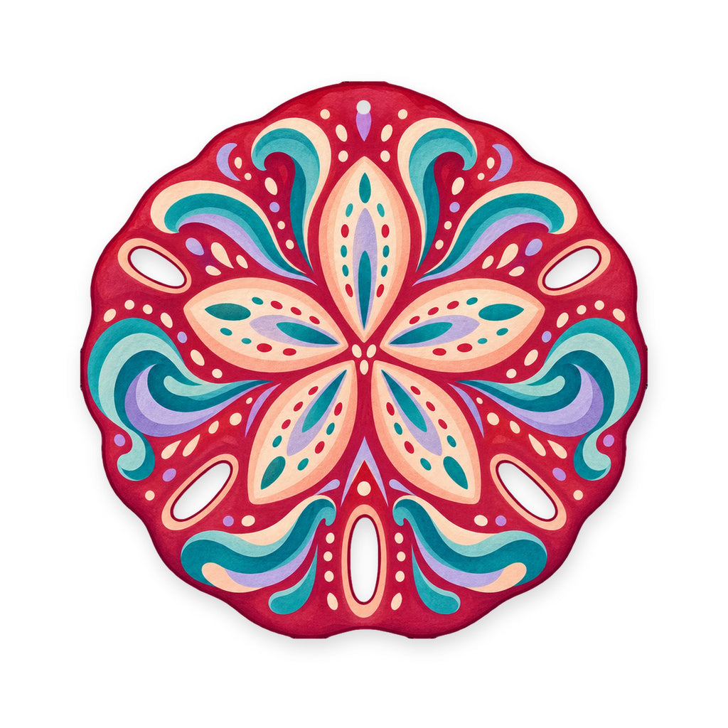 Sand Dollar folk art ornament O168 on white, laser-cut maple wood, made in USA