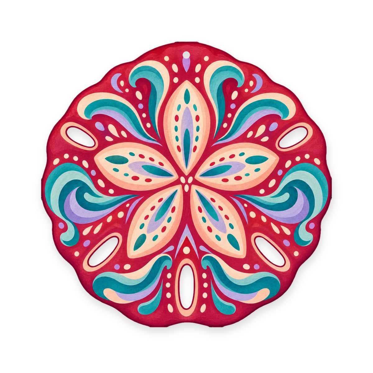 Sand Dollar folk art ornament O168 on white, laser-cut maple wood, made in USA