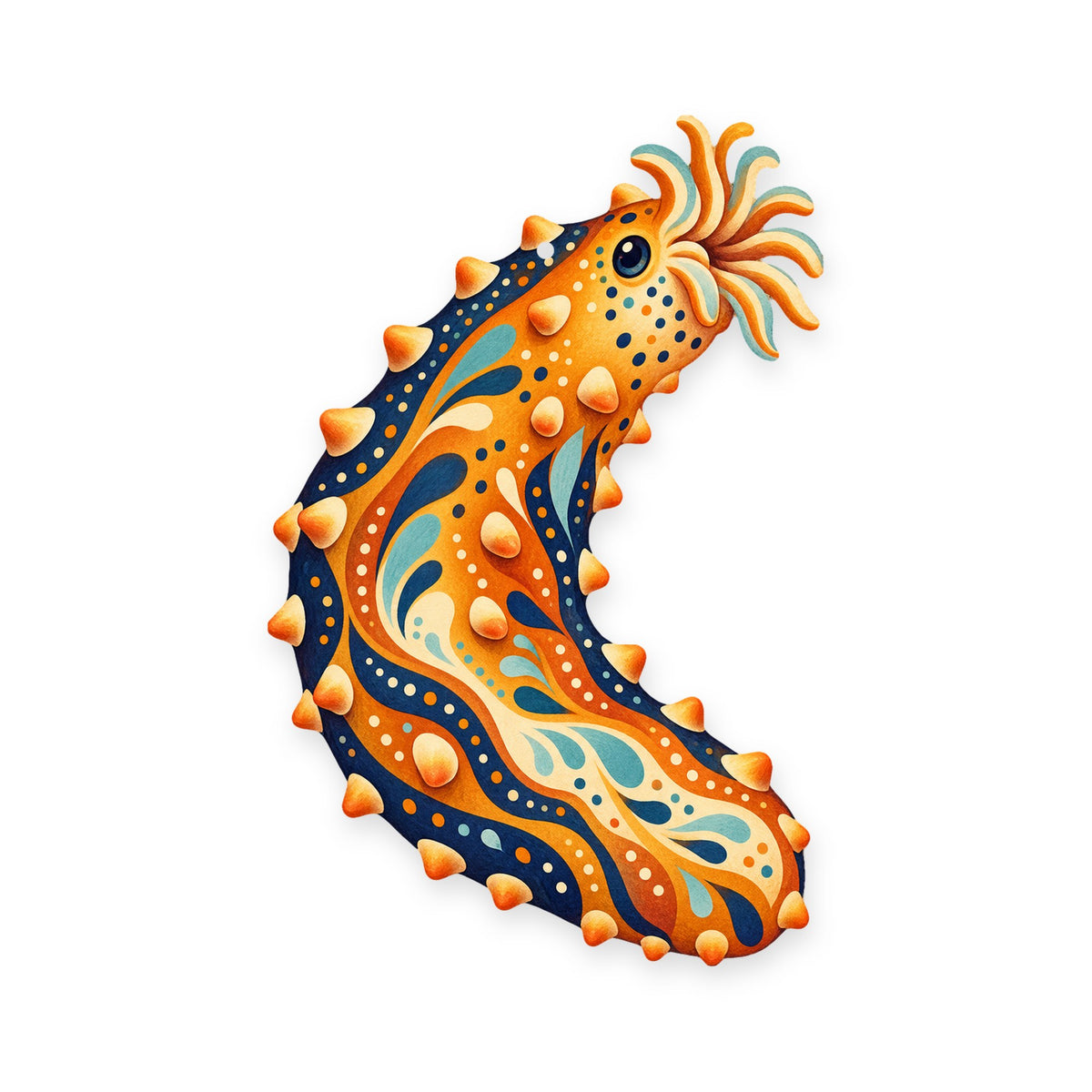 Sea Cucumber folk art ornament O170 on white, laser-cut maple wood, made in USA