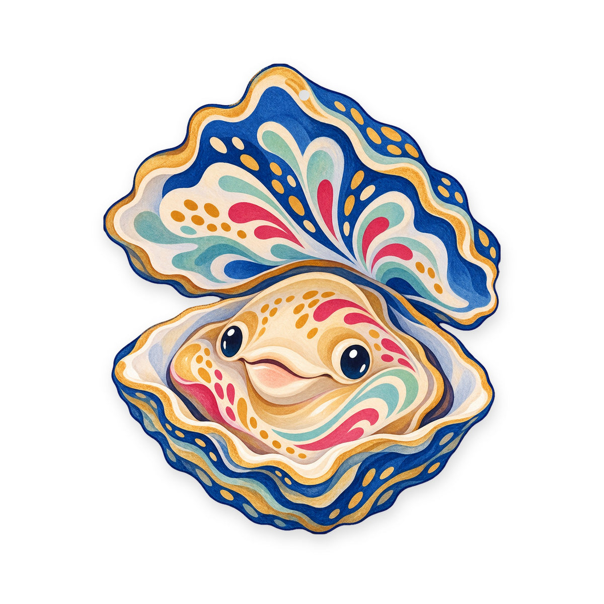Oyster folk art ornament O173 on white, laser-cut maple wood, made in USA