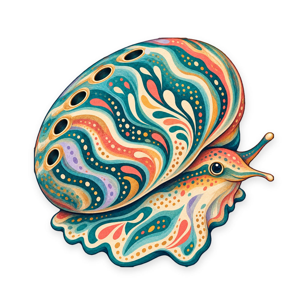 Abalone folk art ornament O175 on white, laser-cut maple wood, made in USA