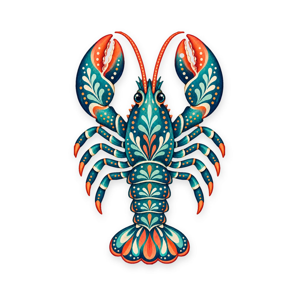 Lobster folk art ornament O177 on white, laser-cut maple wood, made in USA