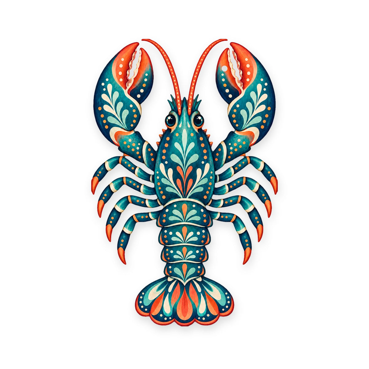 Lobster folk art ornament O177 on white, laser-cut maple wood, made in USA