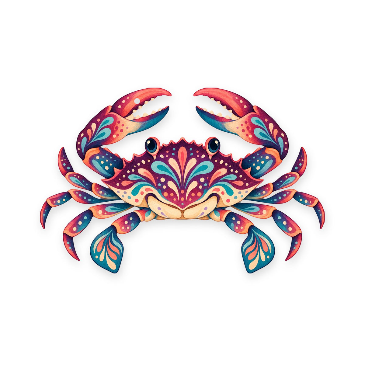 Blue Crab folk art ornament O180 on white, laser-cut maple wood, made in USA