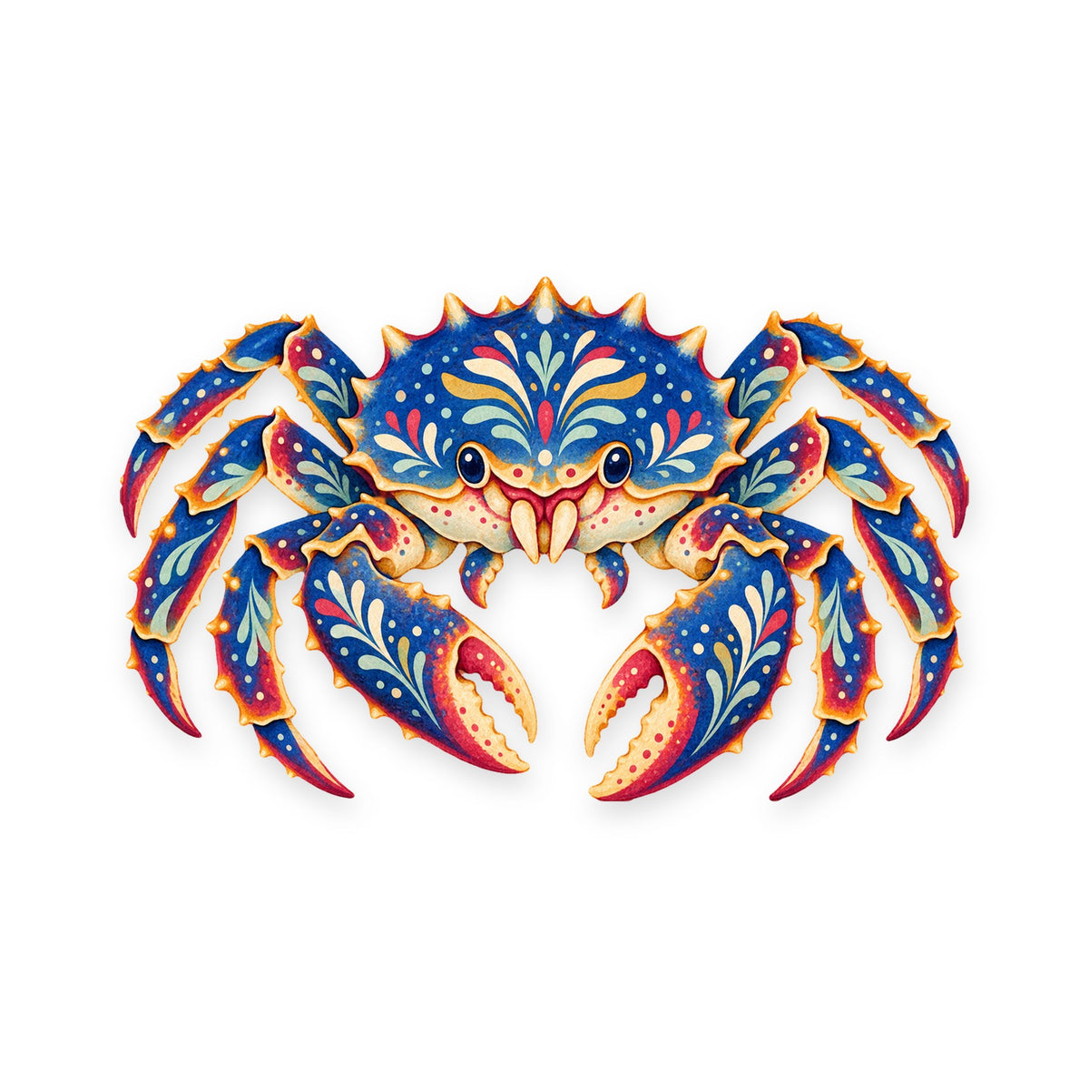 King Crab folk art ornament O181 on white, laser-cut maple wood, made in USA