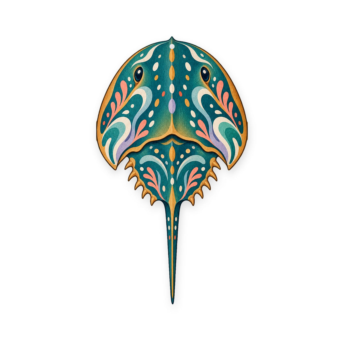 Horseshoe Crab folk art ornament O183 on white, laser-cut maple wood, made in USA